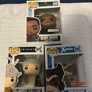 Pop funko lot /X-men Wolverine 722 Bobblehead/ Ross Geller 1070 Black manta 249